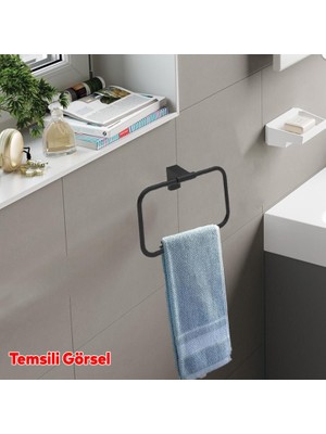 Badem10 Siyah Paslanmaz Metal Vidalı Bez Havluluk Aparatı Lavabo Banyo Mutfak Bez Havlu Askısı