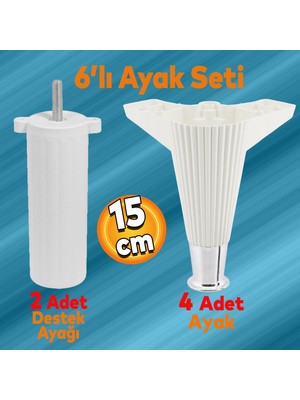 Badem10 Wetra Line 6'lı Set Mobilya Tv Ünitesi Çekyat Koltuk Kanepe Destek Ayağı 15 cm Beyaz Krom M8 Civata