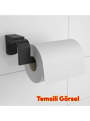 Badem10 Metal Sağlam Vidalı Siyah Renk Kağıtlık Aparat Banyo Mutfak Açık Kağıt Standı Havluluk Paslanmaz