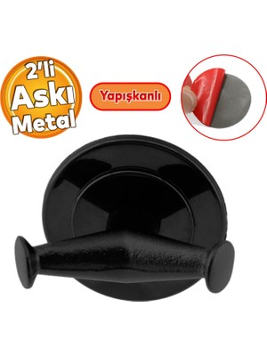 Badem10 Yapışkanlı Banyo Havluluk Bornoz Askısı Tutacağı Asacağı Asma Aparatı Metal Siyah Askılık Askılığı