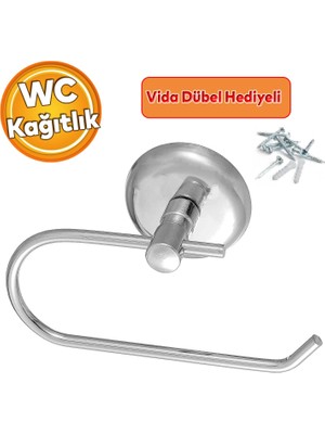 Badem10 Tuvalet Kağıtlık Aparat Kapalı Wc Kağıt Standı Bez Havluluk Paslanmaz Metal Sağlam Krom