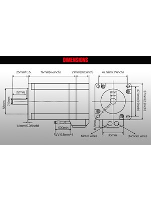 Sense Rattm Motor 57HSE76-2N-D25 Cnc NEMA23 2n.m 288OZ-IN Kapalı Döngü Servo Motor KITLERI,HSS57 Hibrit Servo Sürücü