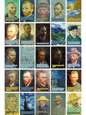 Guguk Van Gogh Alıntılar 54 Adet Poster Seti, Oda Dekoru