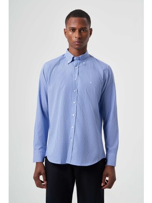 Bisse Regular Fit Mavi Paşa Yaka Spor Erkek Gömlek GM23Y231087_D35