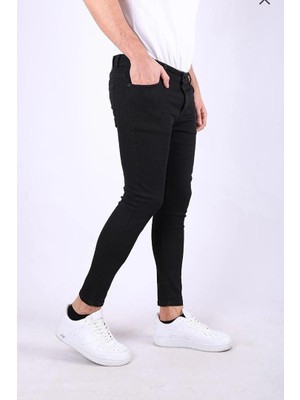 Lina Trend Erkek Siyah Düz Klasik Rahat Slim Fit Italyan Kesimi- Regular Fit Likralı Erkek Kot Pantolon