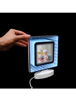 Knittingtr 3D Mavi Sonsuz LED Işıklı Sihirli Ayna Çerçeve