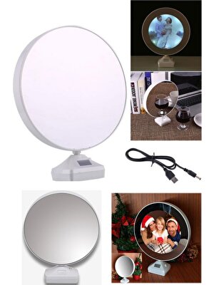 Utelips Fotoğraf Çerçevesi Dekoratif Aydınlatmalı Ev Ofis Hem Çerçeve Hem Ayna Pro Yuvarlak LED Sihirli Ayna