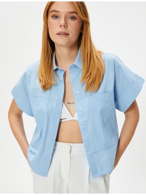 Koton Kısa Kollu Gömlek Manşet Yaka Cepli Düğmeli Pamuklu