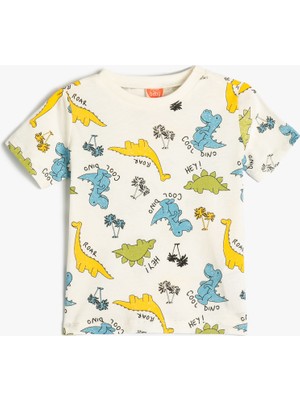 Koton Tişört Dinozor Baskılı Kısa Kollu Pamuklu