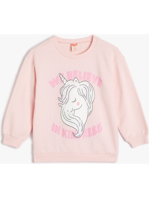 Koton Sweatshirt Unicorn Baskılı Uzun Kollu Şardonlu Pamuklu