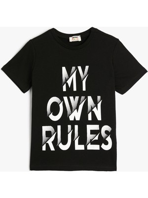 Koton Tişört Kısa Kollu Slogan Baskılı Pamuklu