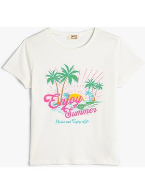 Koton Tişört Yaz Temalı Kısa Kollu Pamuklu