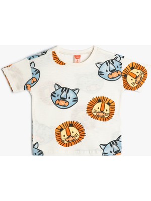 Koton Tişört Hayvanlar Baskılı Kısa Kollu Pamuklu