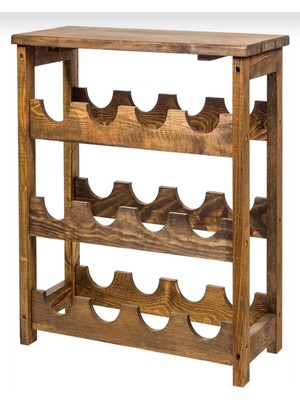 Woodhub Ahşap 3 Katlı Şaraplık Rustik