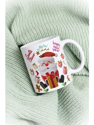 Caisya Noel Baba Happy Christmas Baskılı Kupa Bardak Porselen Çay Kahve Fincanı