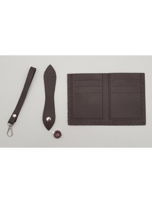 Angel Çanta Aksesuar Kartlıklı Cüzdan Içi Deri Seti Koyu Kahverengi Gümüş Metalli