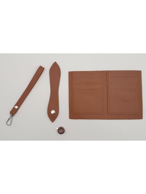 Angel Çanta Aksesuar Kartlıklı Cüzdan Içi Deri Seti Taba Renk Gümüş Metalli