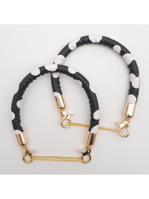 Angel Çanta Aksesuar Çift Kısa Kordon Çanta Sapı Siyah Beyaz Leopar Light Gold Metalli