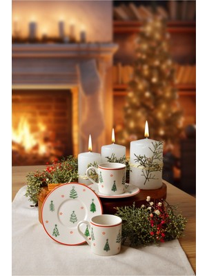 Heda Porselen Çam Ağacı  4 parça 2 Kişilik Porselen Kahve Fincan Takımı