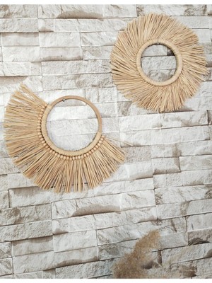 Woodhub Doğal Rafyadan Ikili Set Bohem Ev ve Duvar Dekorasyonu Bahçe ve Duvar Süsü