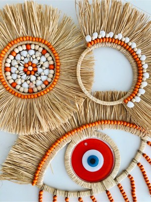 Woodhub Tasarım Üçlü Rafya Duvar Süsü