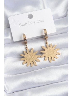 Callerrons Accessories  316L Çelik Gold Renk Güneş Model Göz Işleme Kadın Küpe