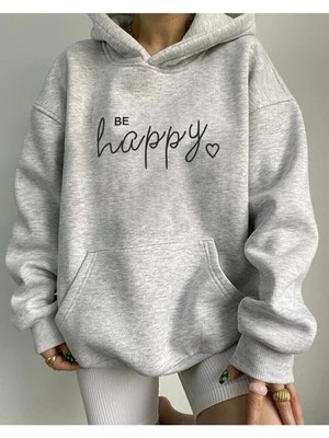 Lobabo Giyim Be Happy Baskılı Kapüşönlü Sweatshirt