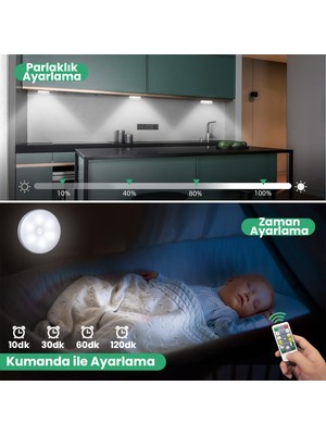 Technosmart 3lü Spot LED Kumandalı USB Şarjlı Akıllı Hareket Sensörlü Beyaz Işık Kablosuz Lamba