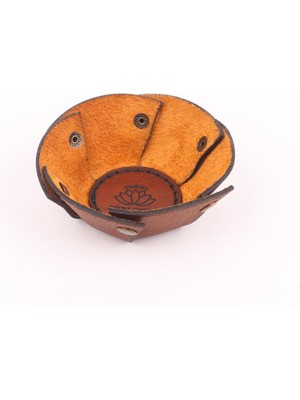 Perlotus Deri El Yapımı Deri Kahverengi Çerez Kasesi-1 Adet