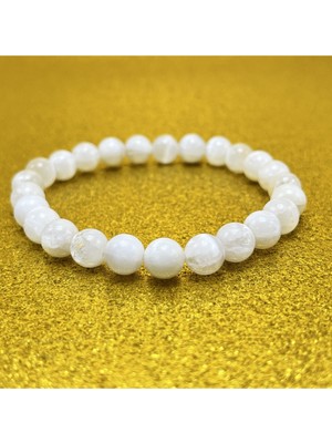 Yıldız Doğal Taş Selenit 8mm Elastik Misinalı Doğal Taş Bileklik