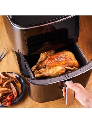 Tefal Easy Fry+ Yağsız Fritöz Airfryer 6,5 Litre Geniş Hacim Hava ile Kızartma & Izgara & Buharlı Pişirme, Onerous lambader hediye