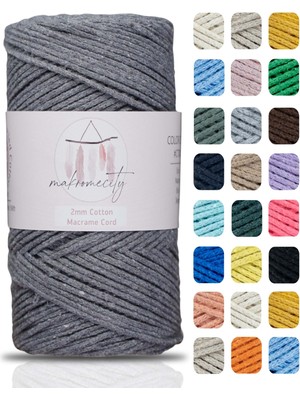 Makromecity Premium Koton Pamuk Makrome Ipi Koyu Gri 200 gr 150 Metre 2mm Cotton Zincir Makrome Çanta Ipi Supla Ipi