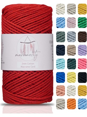 Makromecity Premium Koton Pamuk Makrome Ipi Kırmızı 200 gr 150 Metre 2mm Cotton Zincir Makrome Çanta Ipi Supla Ipi