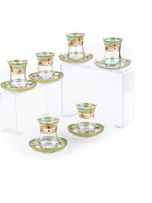 Saray Ottoman Çay Bardağı Çay Seti Çay Takımı Çini Desen 6 Kişilik Çay Seti
