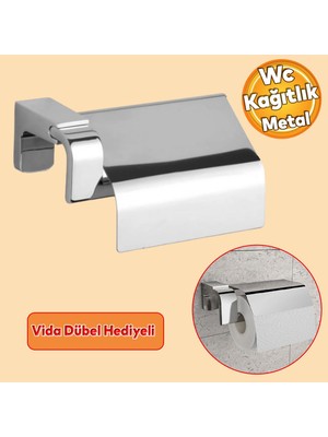 Badem10 Tuvalet Kağıtlık Aparat Wc Kağıt Standı Kapaklı Paslanmaz Metal Sağlam Kaliteli Krom