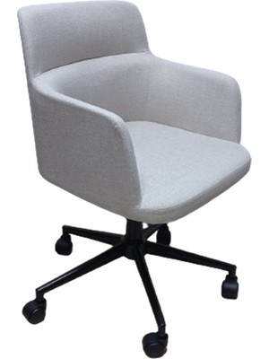 Kamusal Market Sekreter Sandalyesi Döküm Süngerli Krem Renk Keten Kumaş