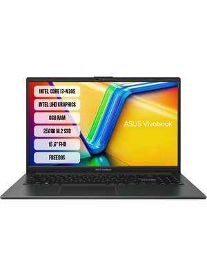 ASUS VivoBook Go 15 E1504GA-NJ251 Intel Core i3-N305 8GB 256GB SSD 15.6" Freedos Taşınabilir Bilgisayar