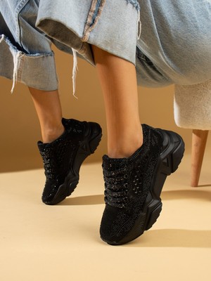 Alemdar Shoes Ella Siyah Taşlı Kadın Sneakers