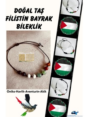 Doğal Taş Dünyası Doğal Taş Filistin Bayrak Bileklik Aaa Kalite Sürpriz Hediyeli