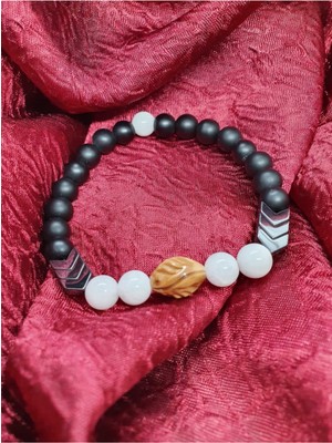 Doğal Taş Dünyası Unisex Beyaz Sedef Hematit Kuka Oniks Doğal Taş Tasarım Bileklik