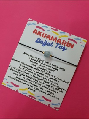 Doğal Taş Dünyası Akuamarin Doğal Taş Bileklik Makrome Ipli Orijinal Doğal Taş BILEKLIK8MM