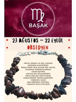 Doğal Taş Dünyası Burç Taşı Başak Burcu Obsidyen Taşı Bileklik