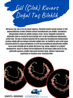 Doğal Taş Dünyası Gül (Çilek) Kuvars Doğal Taş Bileklik Özel Tasarım