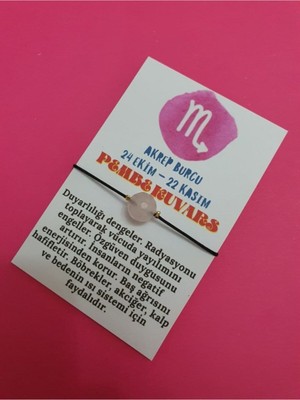 Doğal Taş Dünyası Akrep Burcu Pembe Kuvars Doğal Taş Ip Burç Bilekliği