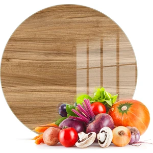 Cam Kesme Tahtası Yuvarlak Açık Ahşap Meşe Desenli 30X30 cm