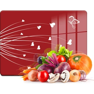 Cam Kesme Tahtası Kırmızı Beyaz Kalp Desenli 20X30 cm