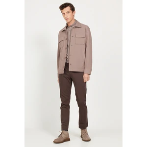 Altınyıldız Classics Erkek Koyu Bej Oversize Fit Bol Kesim Klasik Yaka Pamuklu Desenli Gömlek Ceket