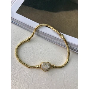 Atelier Deep Pandora Model Zirkon Taşlı Kalp Klipsli Gold Çelik Bileklik DRN00061