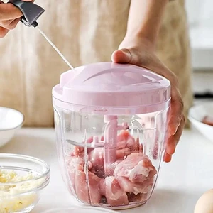 Tilbe Home Ipli El Rondosu 5 Çelik Bıçaklı Büyük Boy Sebze Meyve Et Soğan Doğrayıcı Blender Rende Pembe