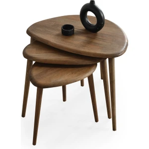 Faw Decor Doğal Ahşap Zigon Sehpa 3'lü Set, Modern Masif Yan Sehpa